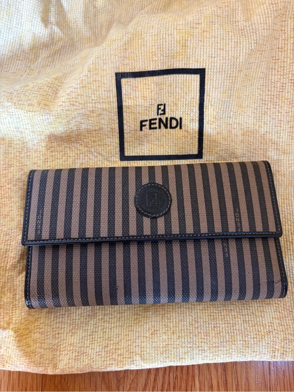 Fendi Brown & Black Striped Continental Wallet
